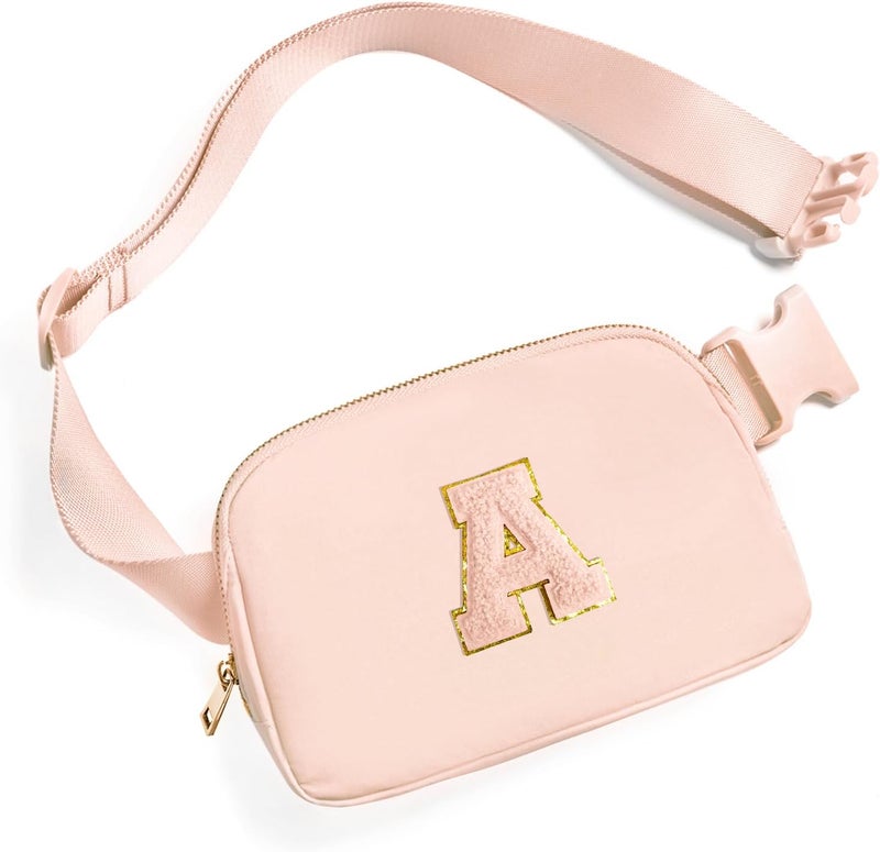 Gitus Gifts for 8 9 10 11 12 Year Old Girls Belt Bag Fanny Pack Crossbody Bags with Initial Letter Patch Cute Stuff Birthday Gifts for Teen Girls Women Personalized Trend Stuff (Coral Pink-A) - Image 1